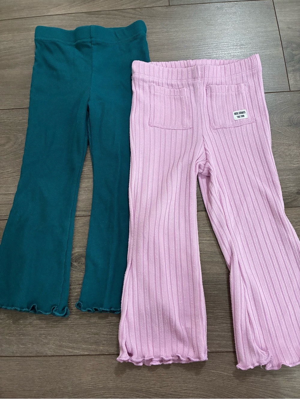 Kids Ribbed Flare Pants - Pink & Teal